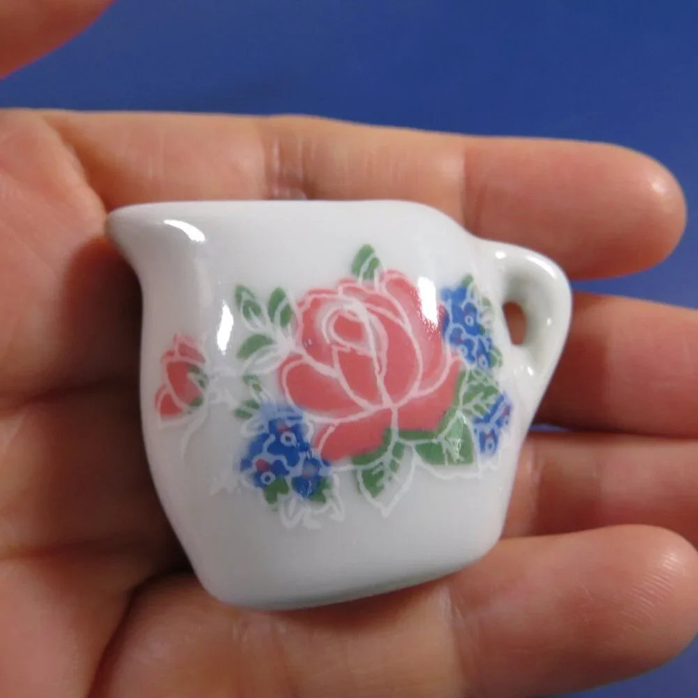 VTG Mini Tea Set Trio: White Porcelain Tea Bag Rest, Tall Ornament & Rose Cream